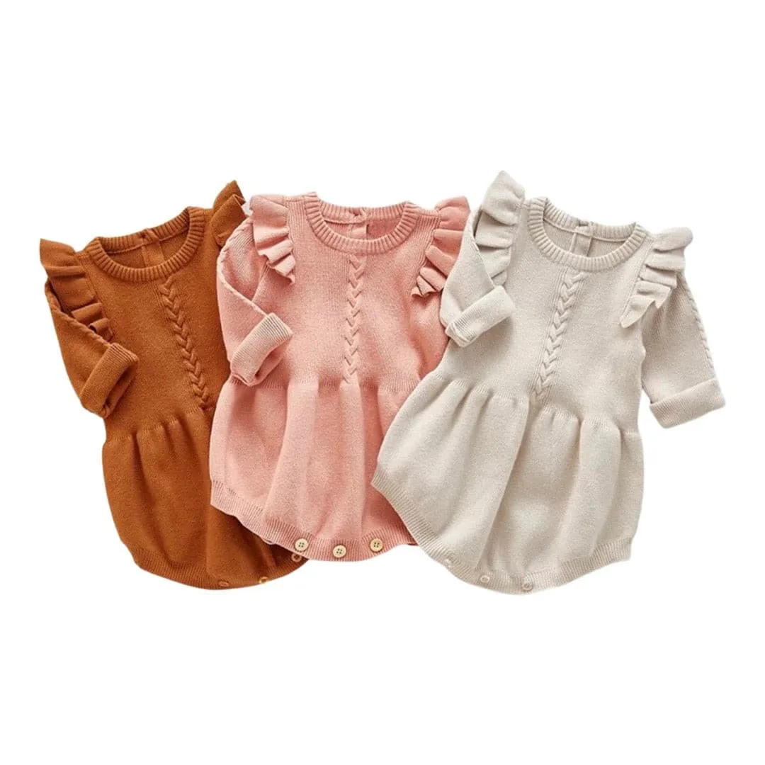 Faye - Baby Girls Knitted Long Sleeve Ruffled Romper