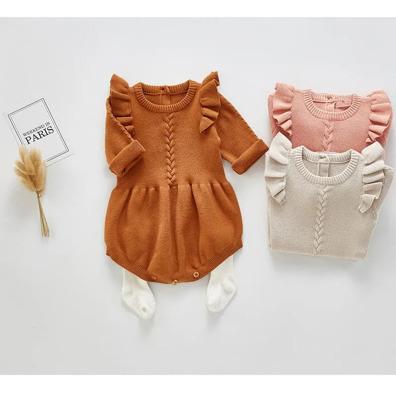 Faye - Baby Girls Knitted Long Sleeve Ruffled Romper