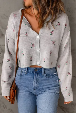 Floral Button Down Cropped Cardigan