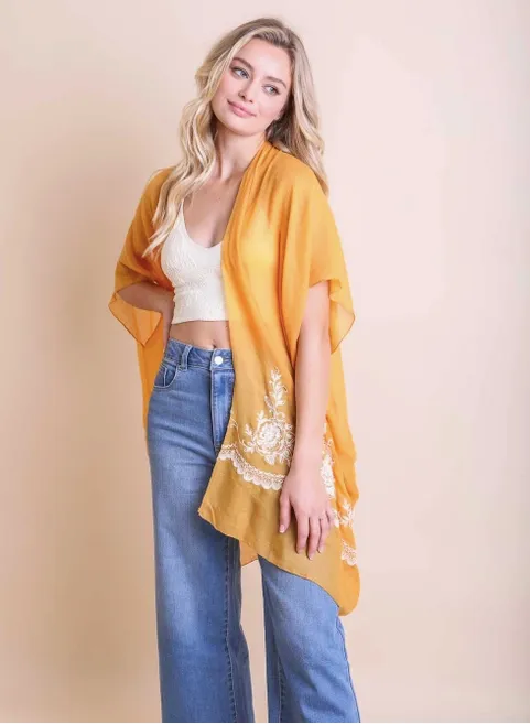 Floral Embroidery Lightweight Kimono