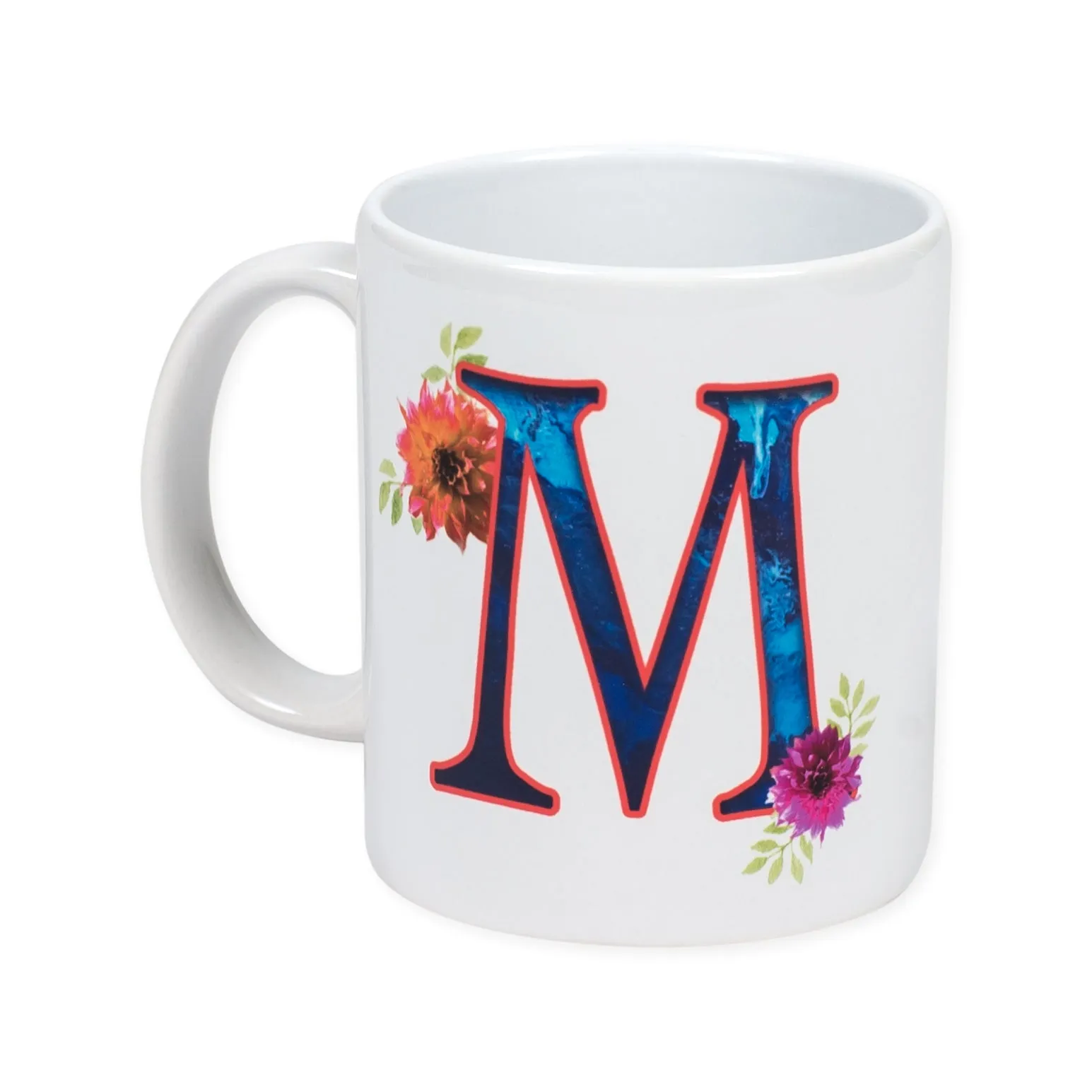 Floral Monogram Letter M, 11 Ounce Ceramic Coffee Mug