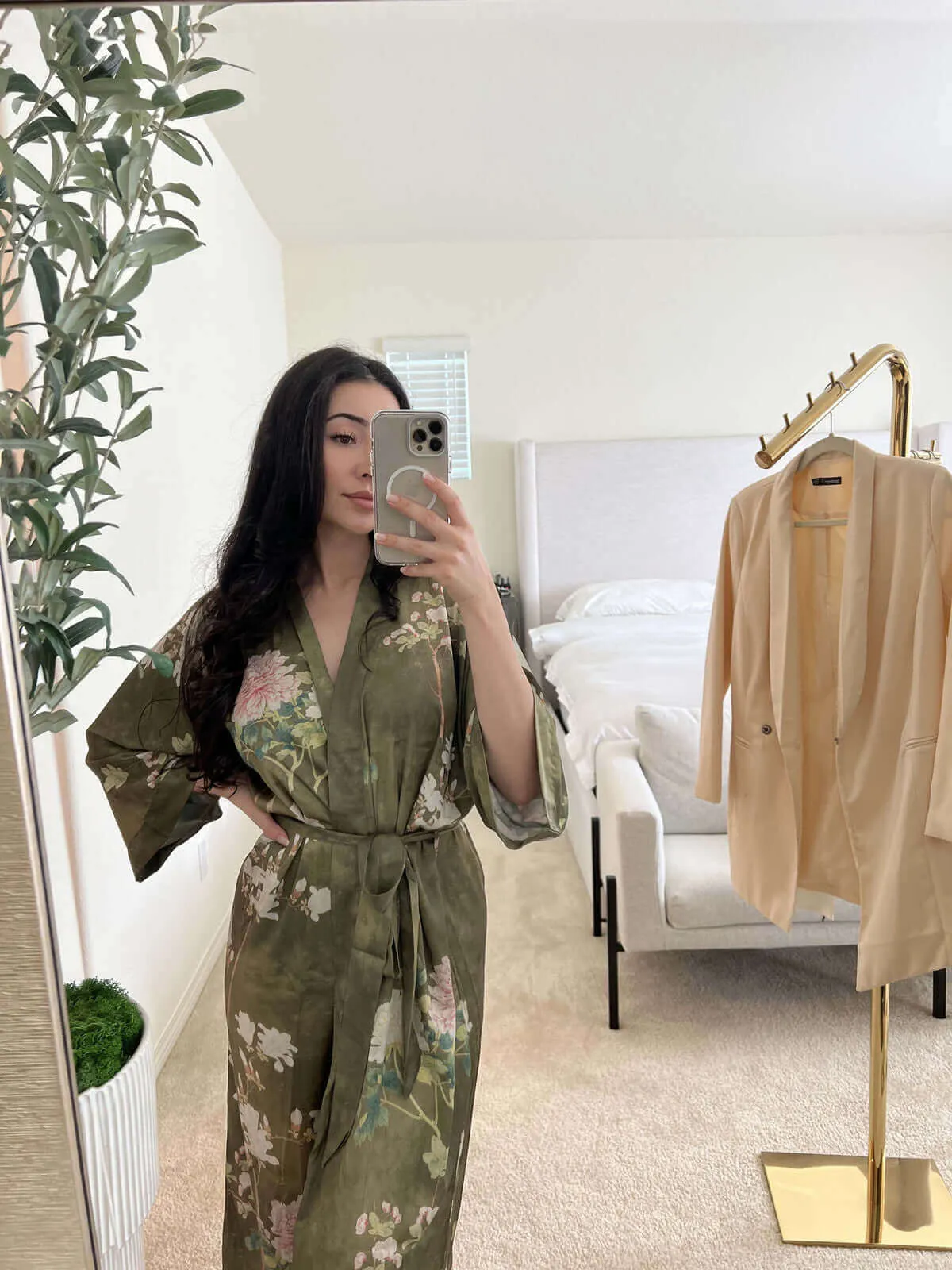 Floral Olive Kimono Robe