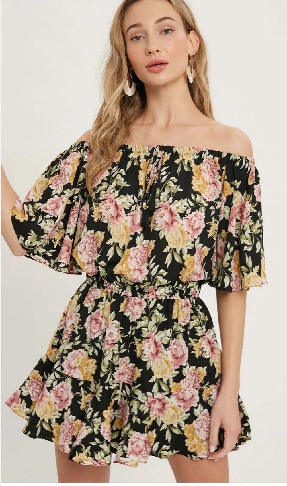 Floral print flare romper