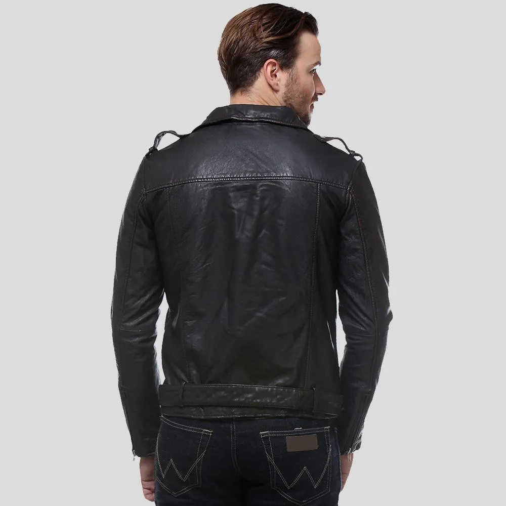 Freddie Black Biker Leather Jacket for Men