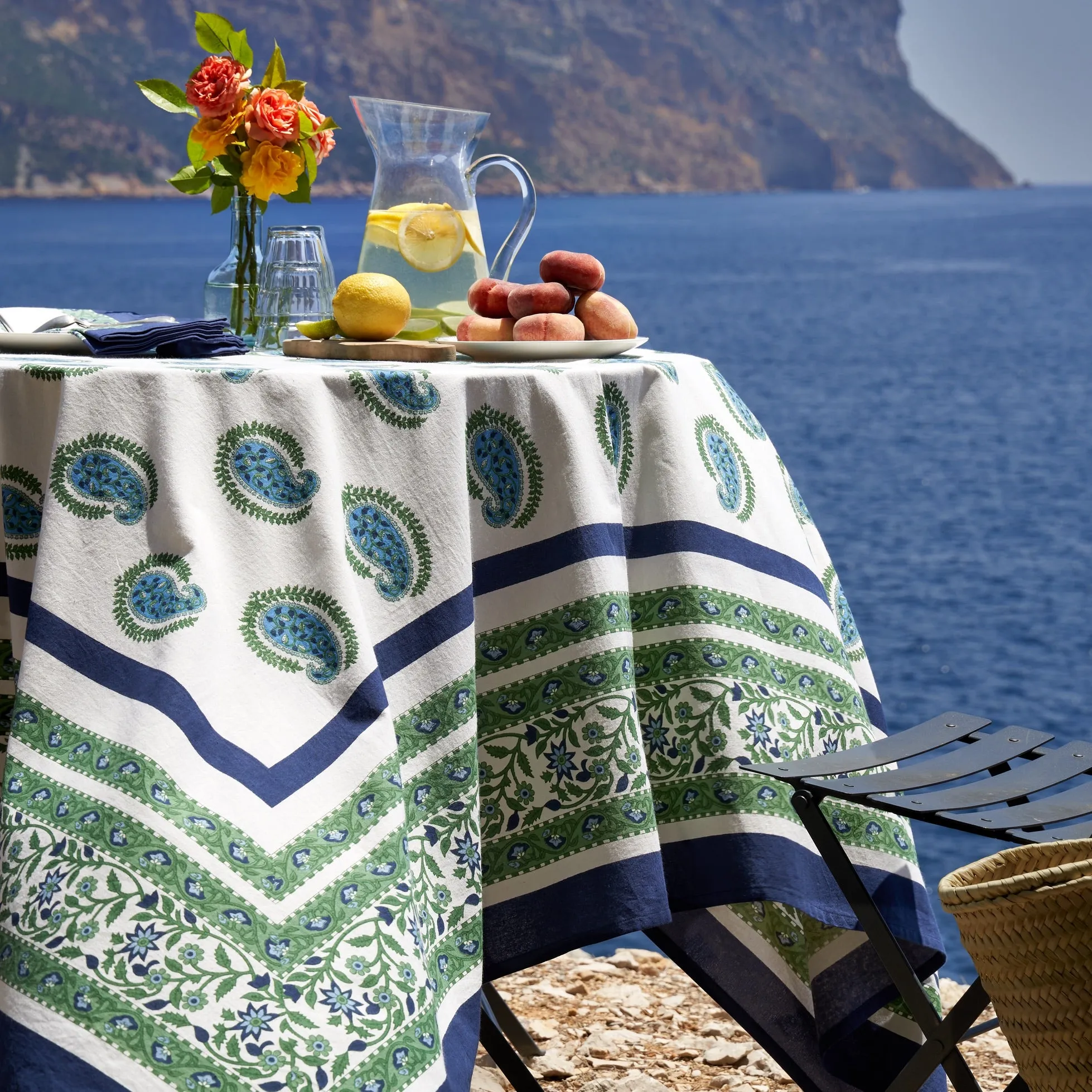 French Tablecloth Cassis Blue & Green