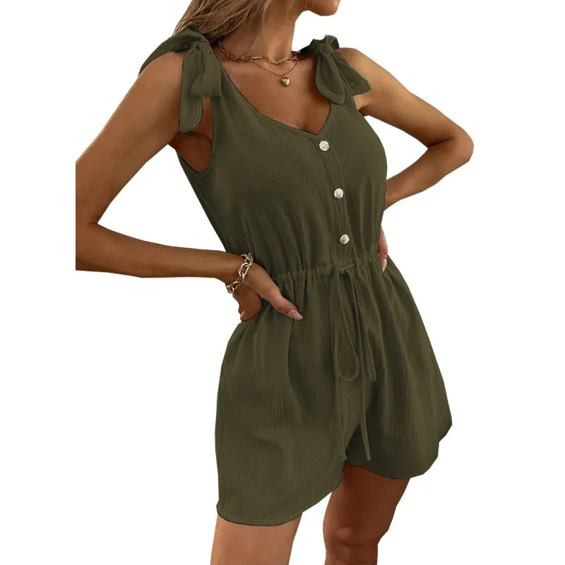 Front Buttons V Neck  Romper