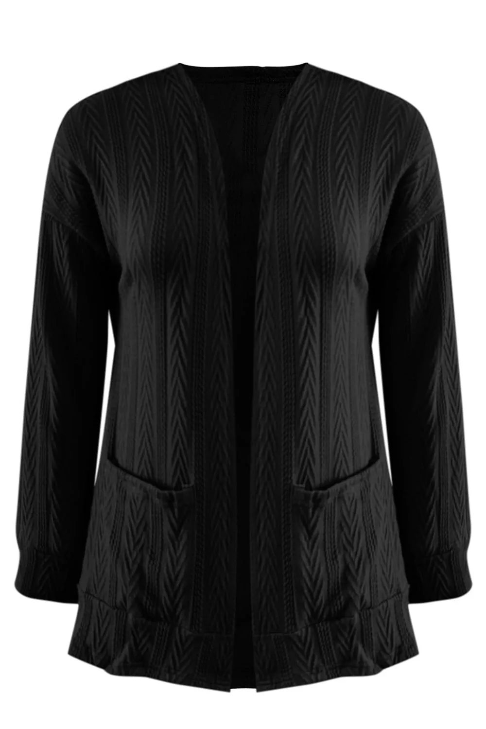 Full Size Textured Open Front Long Sleeve Cardigan