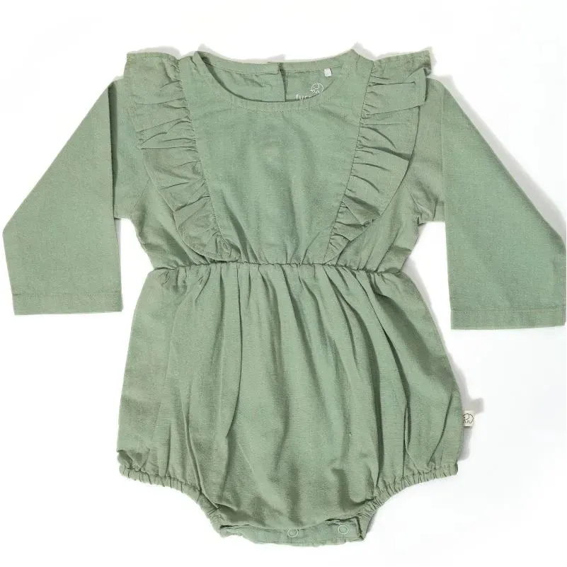 Full Sleeves Frill Romper - Mineral Green