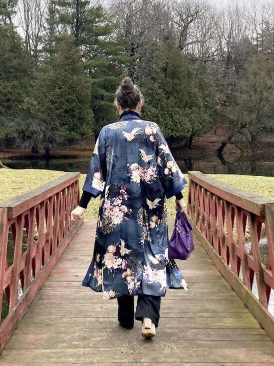 Garden Crane Blue Kimono Robe