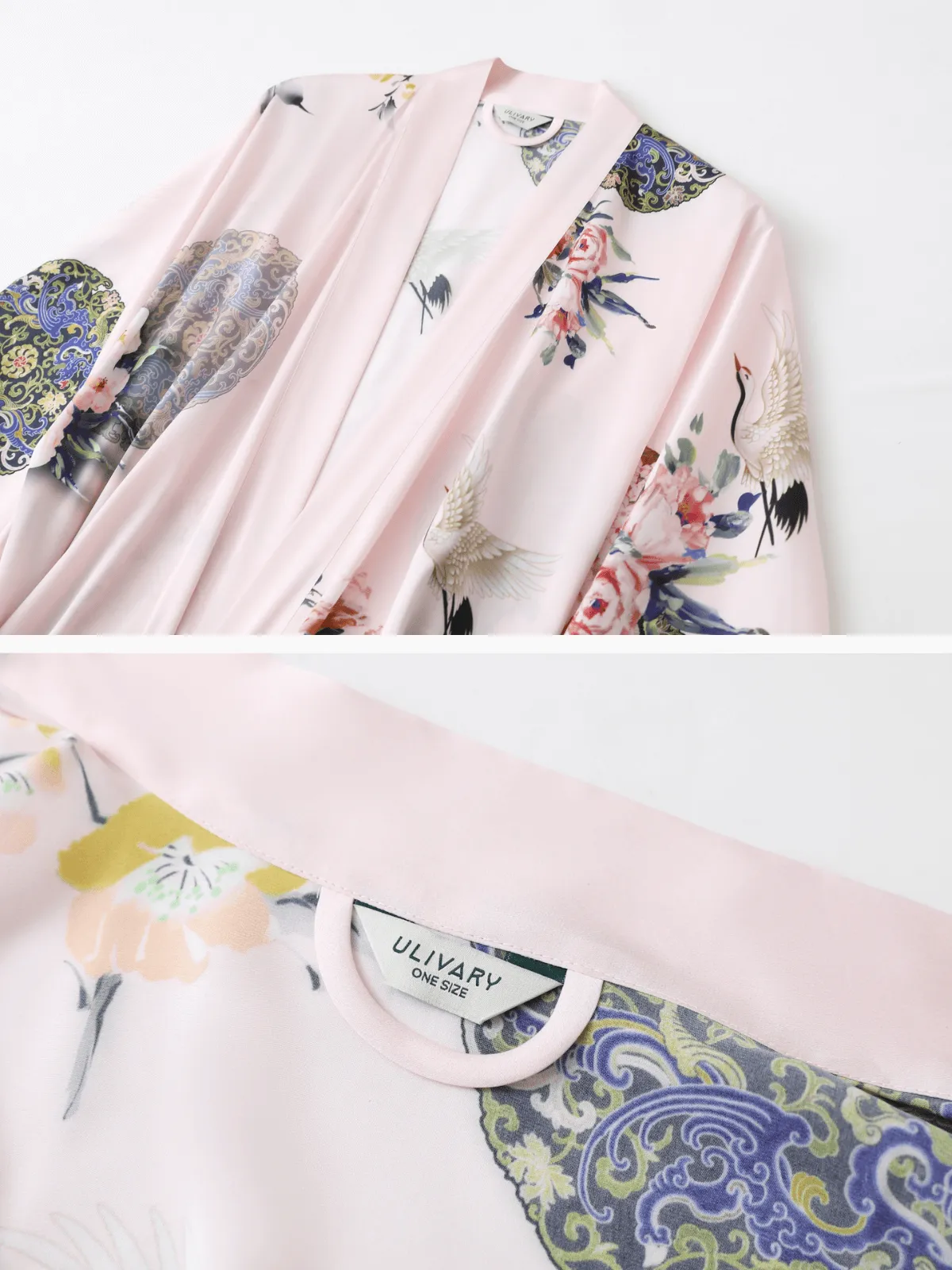 Garden Crane Blush Kimono Robe