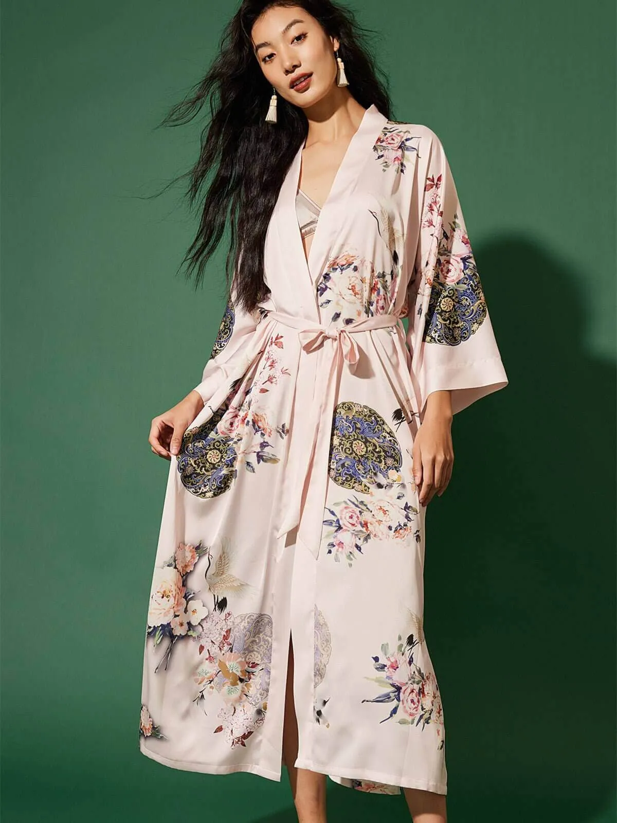 Garden Crane Blush Kimono Robe