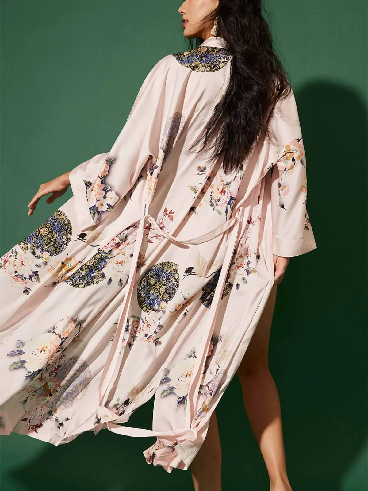 Garden Crane Blush Kimono Robe