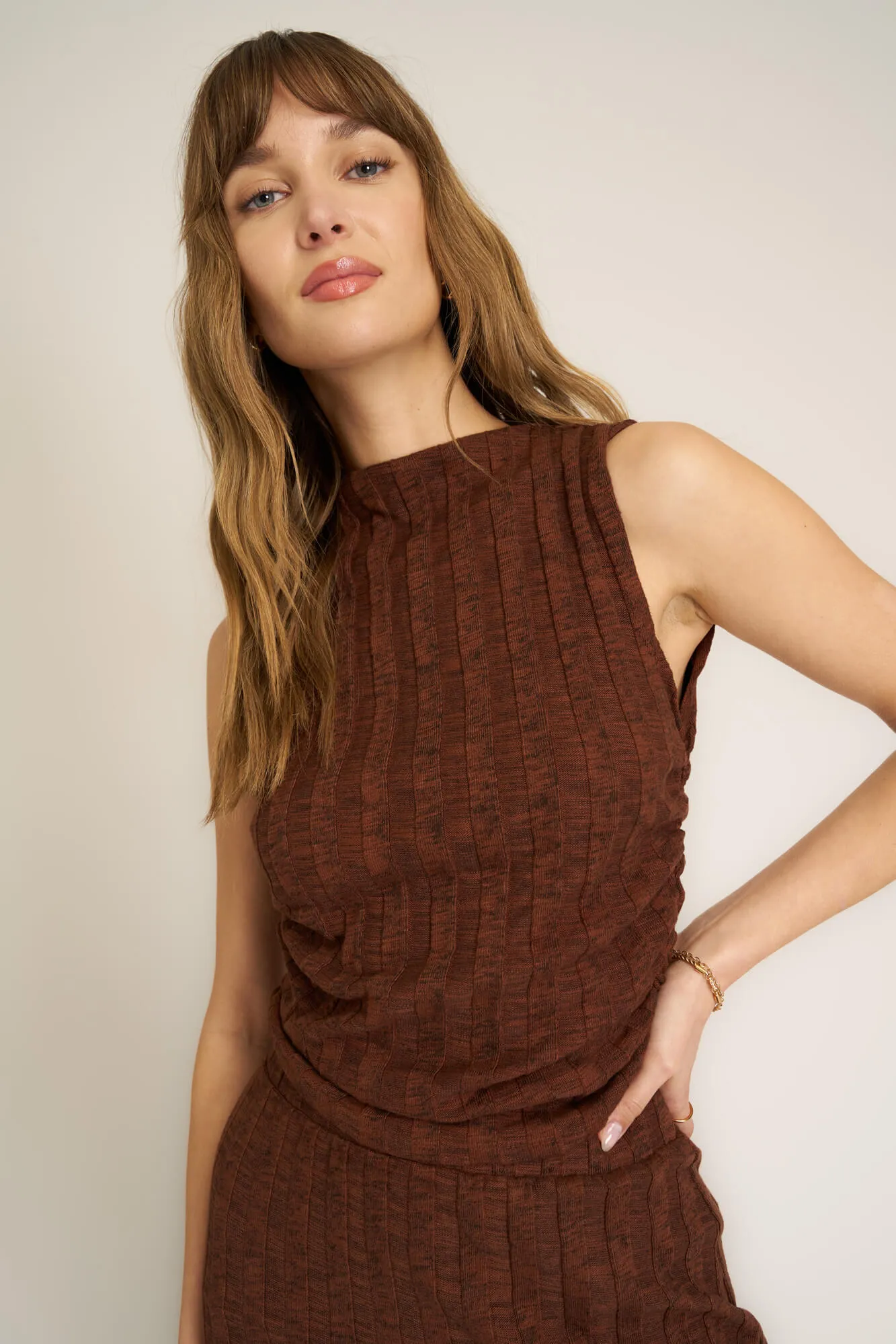 Giorgia Funnel Neck Sweater Rib Tank - Russet Brown