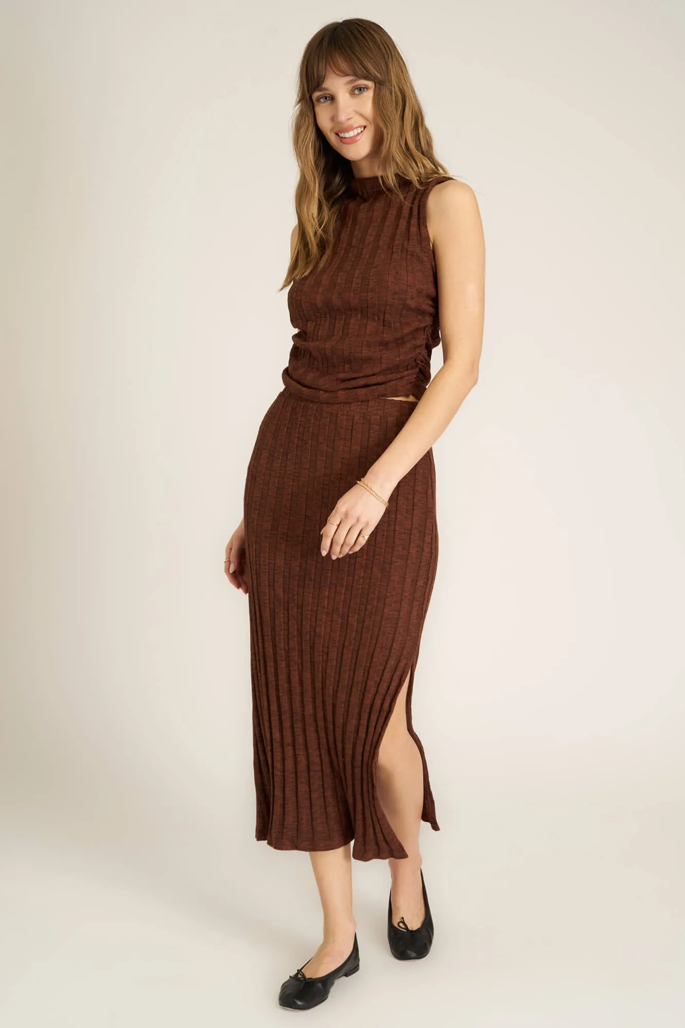 Giorgia Funnel Neck Sweater Rib Tank - Russet Brown