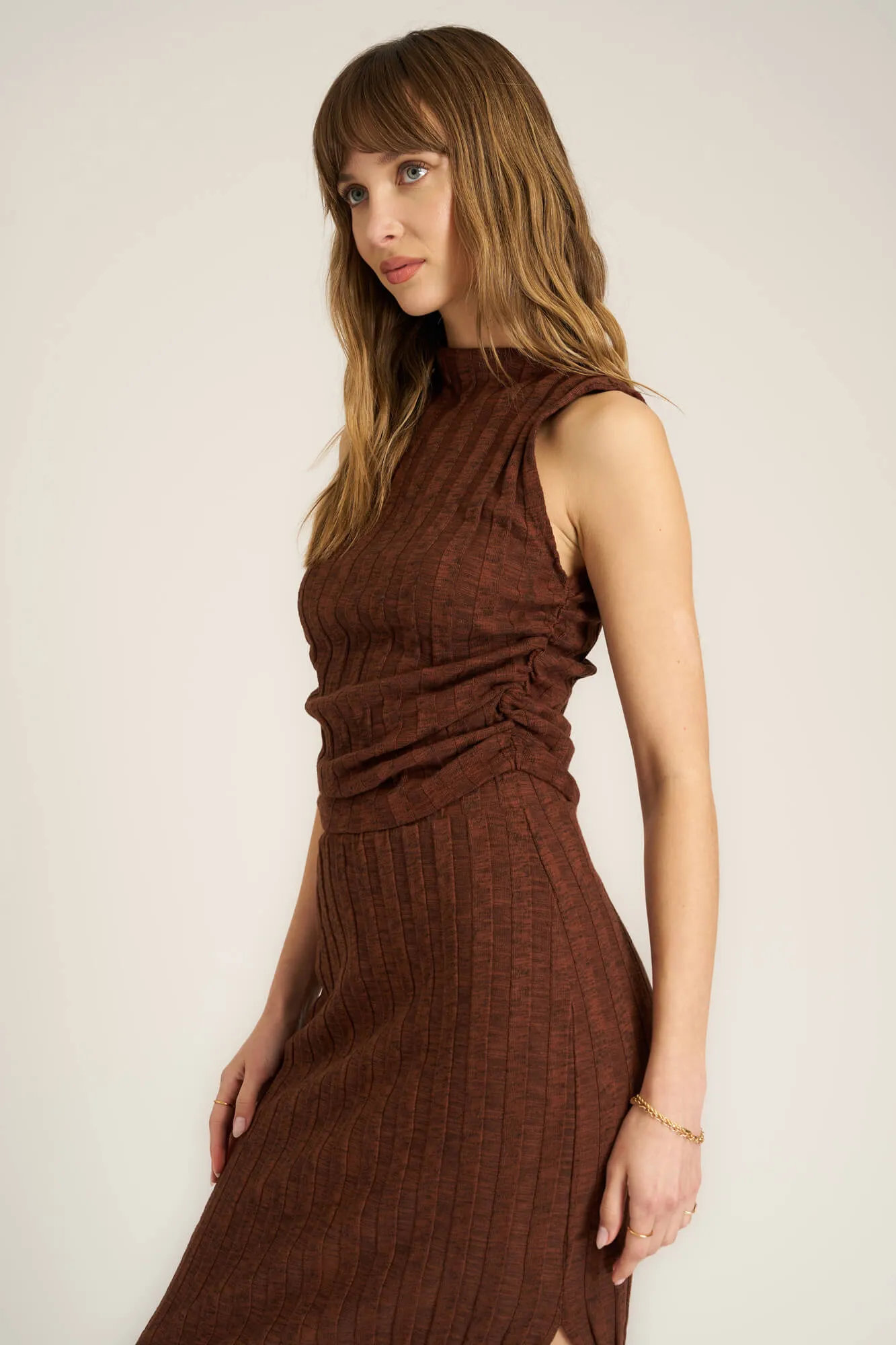 Giorgia Funnel Neck Sweater Rib Tank - Russet Brown