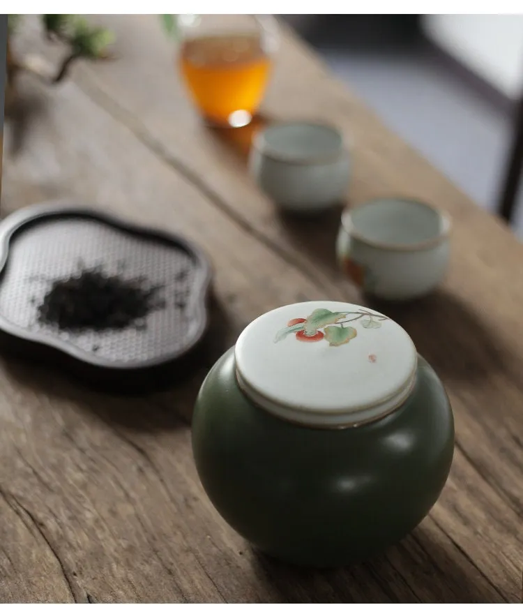 Gohobi Hand-painted Large Ceramic Persimmon Tea Container