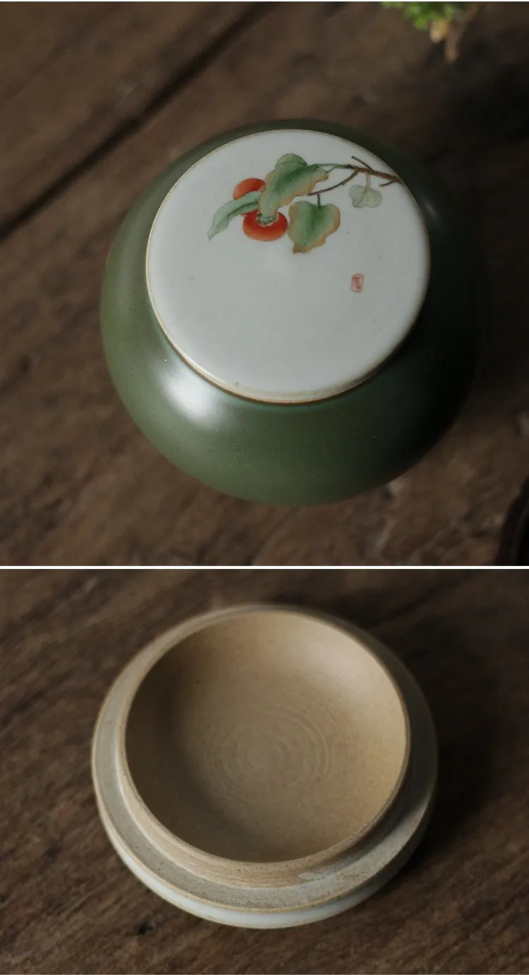 Gohobi Hand-painted Large Ceramic Persimmon Tea Container