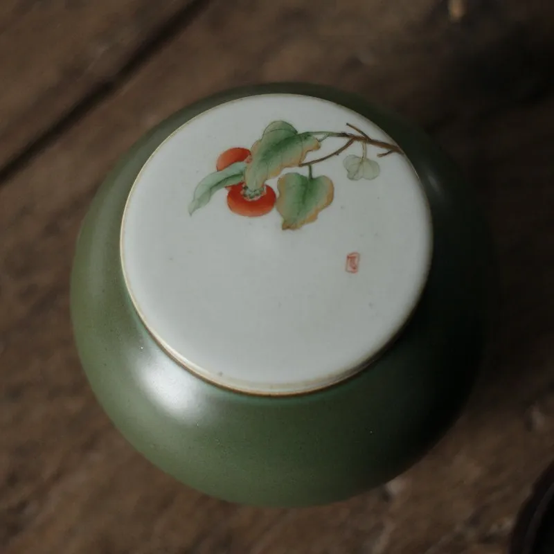 Gohobi Hand-painted Large Ceramic Persimmon Tea Container