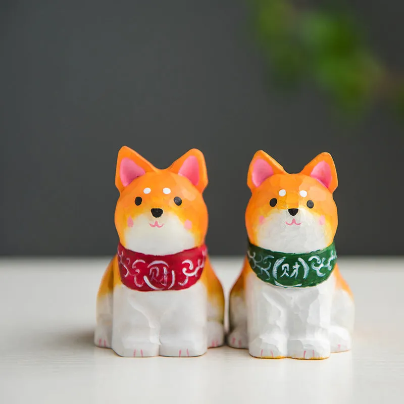 Gohobi Handcrafted Wooden Large Sitting Shiba Inu Dog Ornament