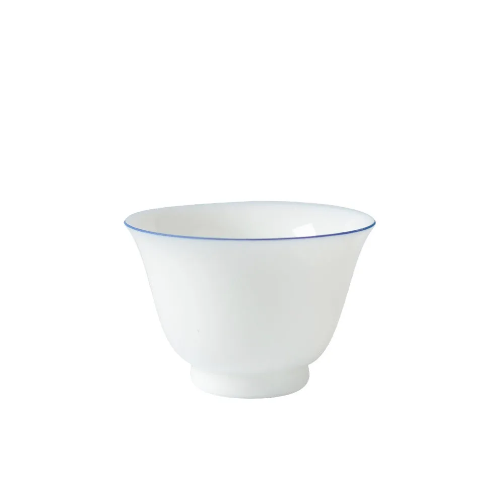 Gohobi Handmade Classic White Blue Rim Ceramic Tea Cup (Standard 60ml version)