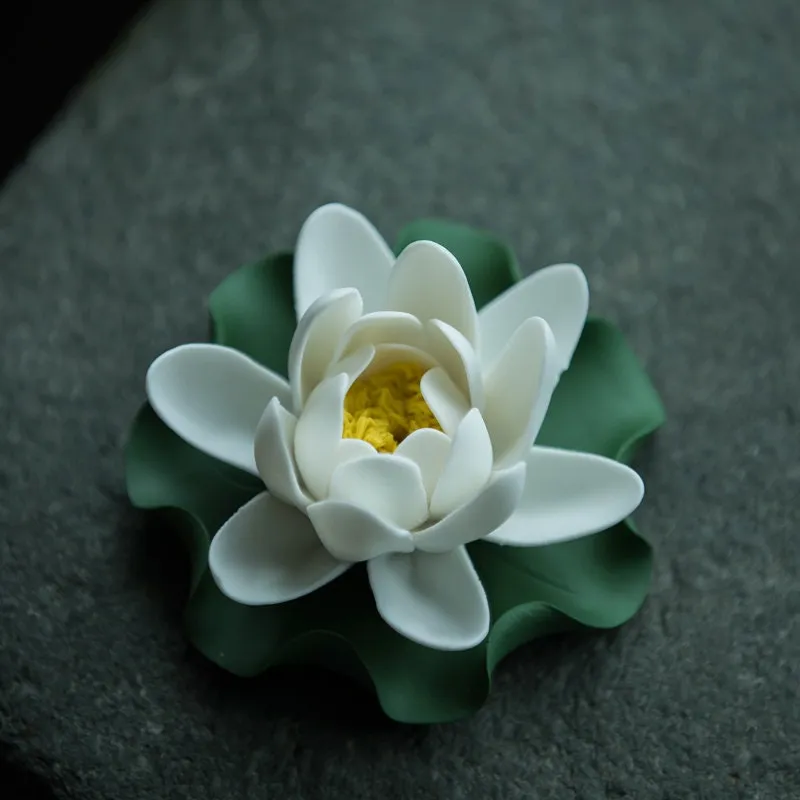 Gohobi Handmade Yellow & Pink White Lotus Incense Holder Ornament