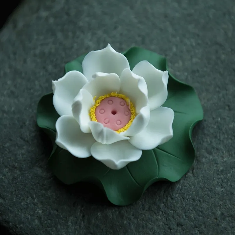 Gohobi Handmade Yellow & Pink White Lotus Incense Holder Ornament