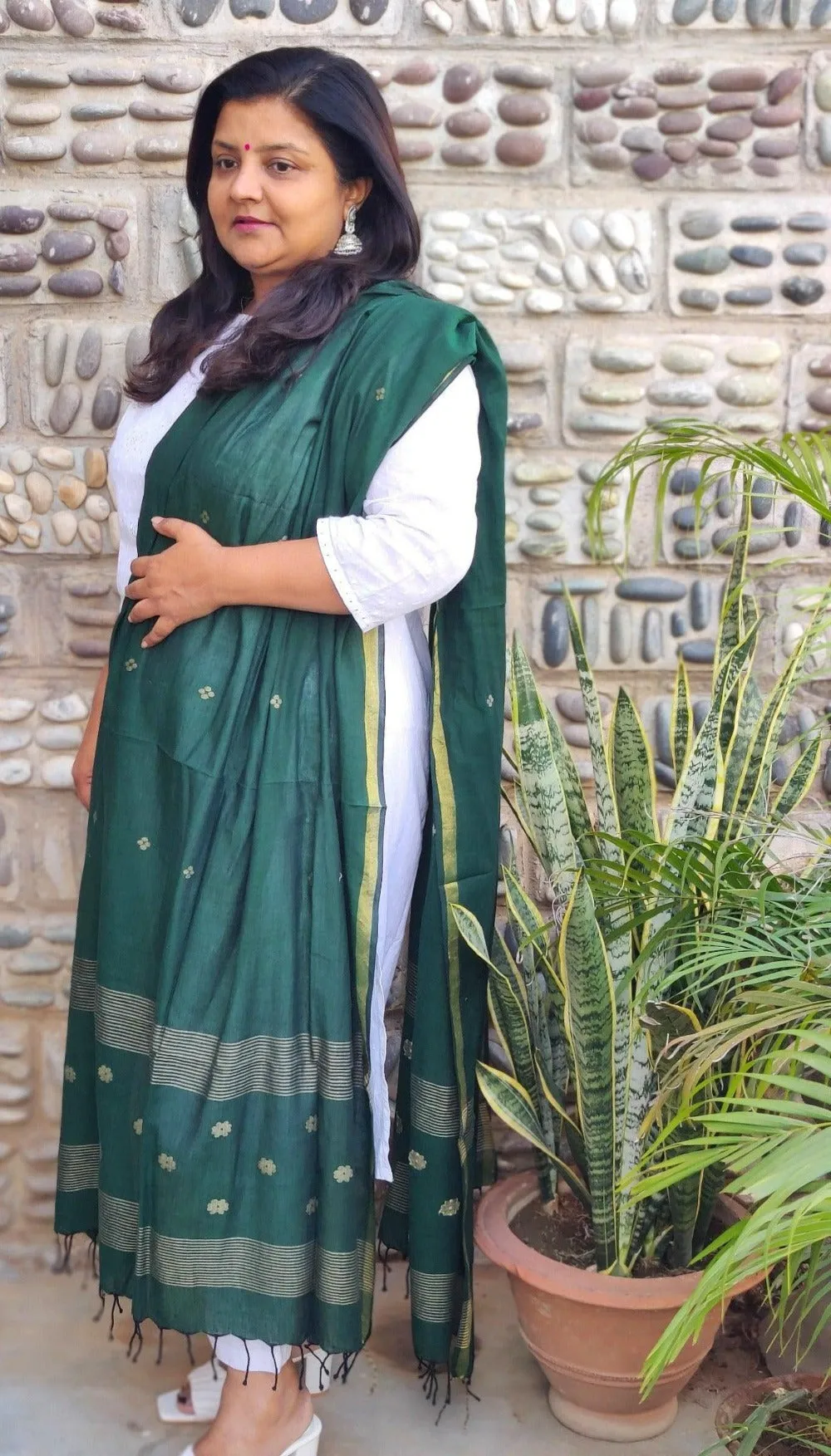 Green cotton Jamdani Dupatta