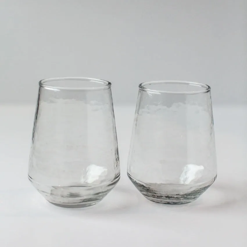 Handblown Hammered Clear Glass Water Tumbler, Set of 4