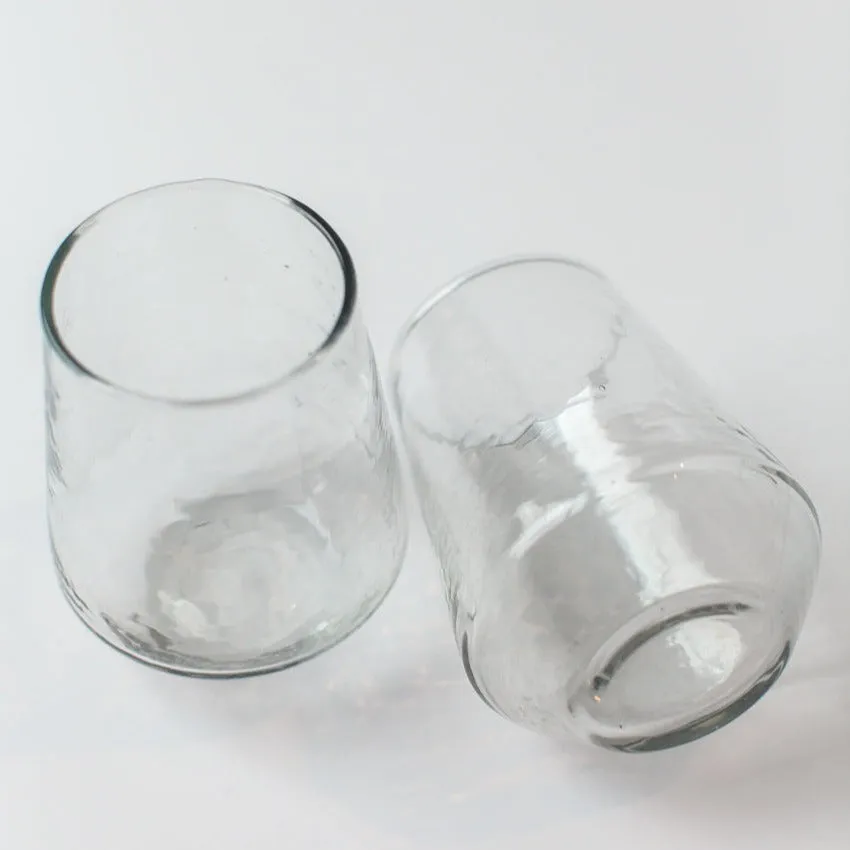 Handblown Hammered Clear Glass Water Tumbler, Set of 4