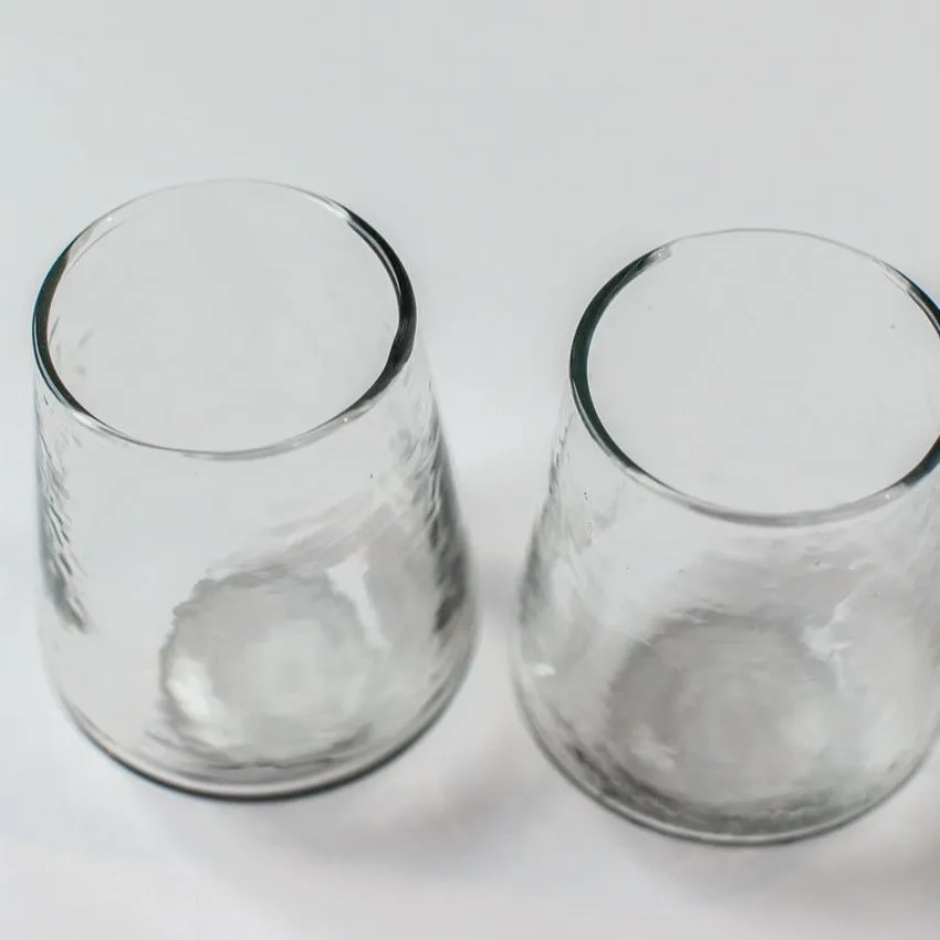 Handblown Hammered Clear Glass Water Tumbler, Set of 4