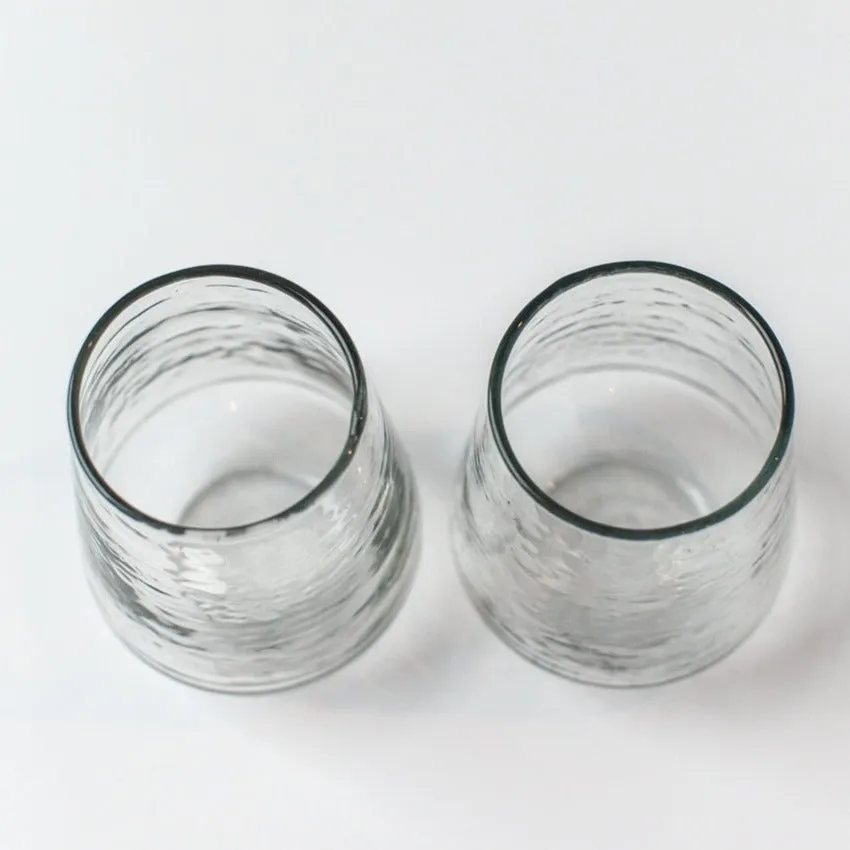 Handblown Hammered Clear Glass Water Tumbler, Set of 4