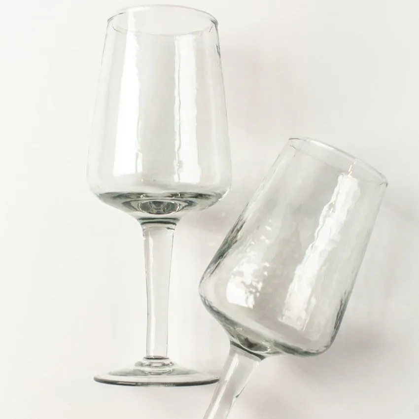 Handblown Hammered Clear Wine Glasses, Set of 4