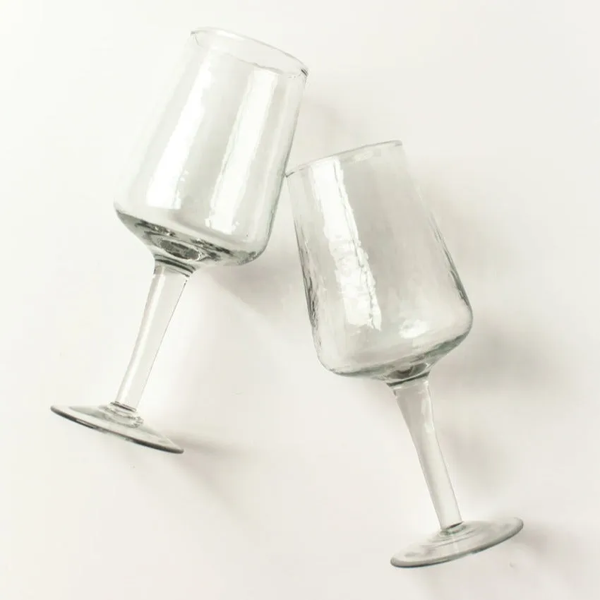 Handblown Hammered Clear Wine Glasses, Set of 4