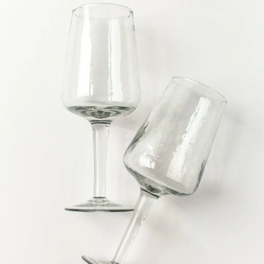 Handblown Hammered Clear Wine Glasses, Set of 4