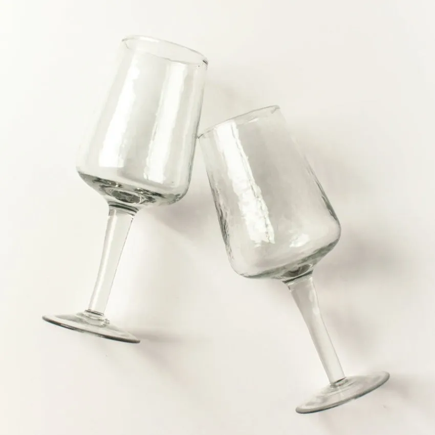 Handblown Hammered Clear Wine Glasses, Set of 4