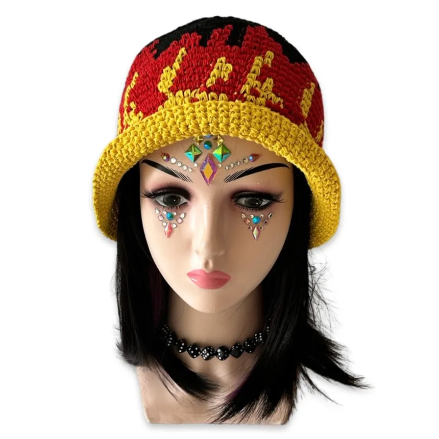 Handmade Crochet Fire Flames Bucket Hat