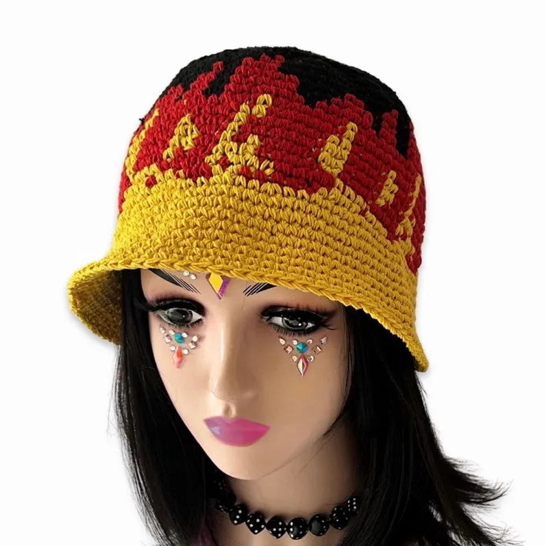 Handmade Crochet Fire Flames Bucket Hat