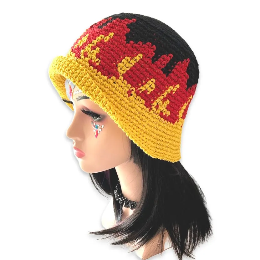 Handmade Crochet Fire Flames Bucket Hat