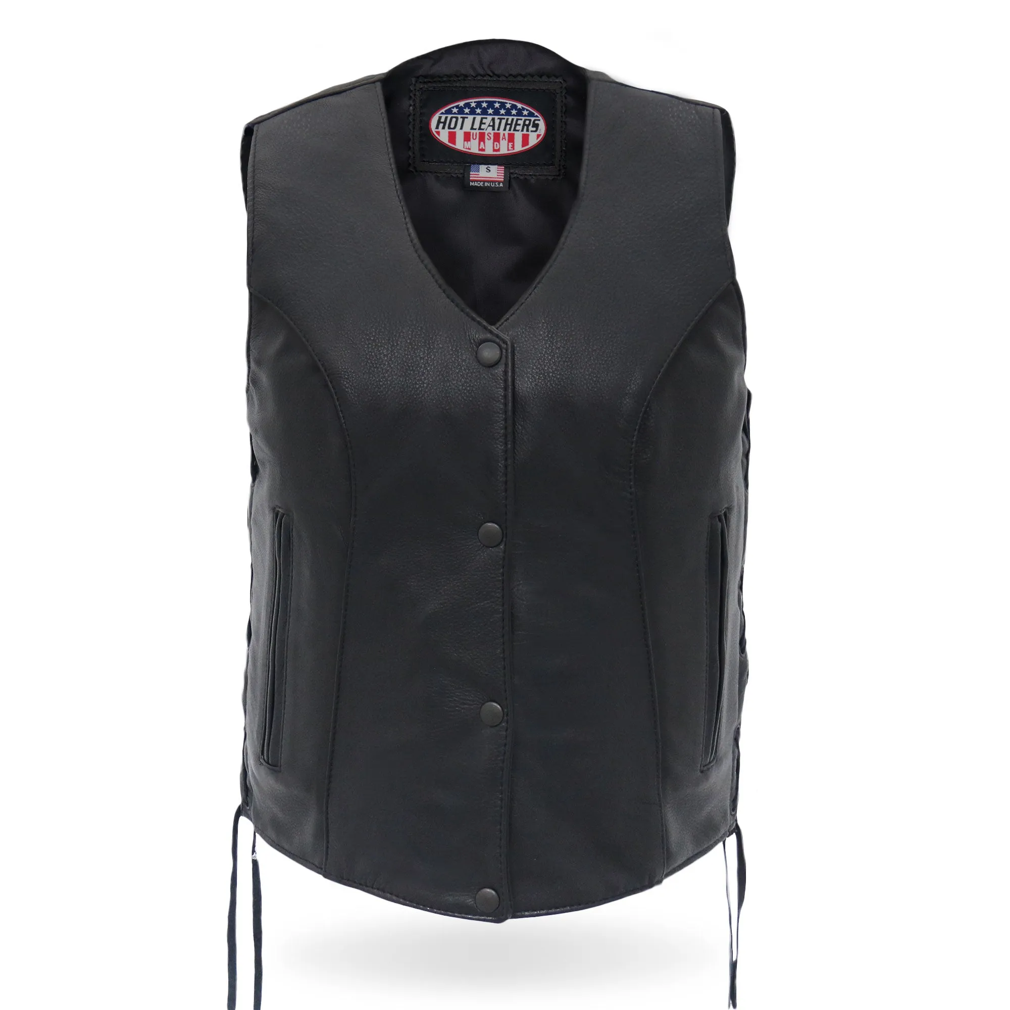 Hot Leathers VSL5002 USA Made Ladies Leather Motorcycle Biker Vest with Side Lace