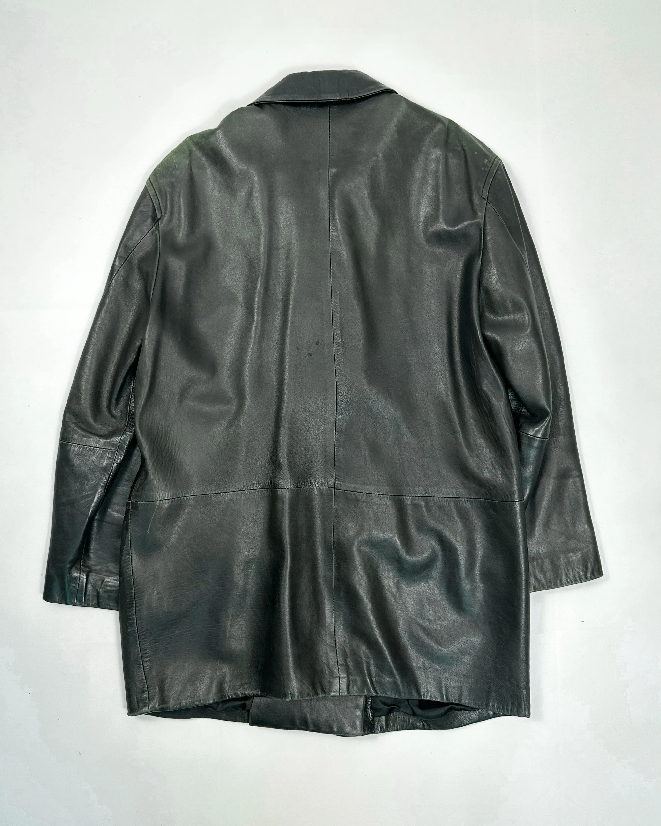 Iceberg Black Soft Leather Cross Long Jacket 2000's