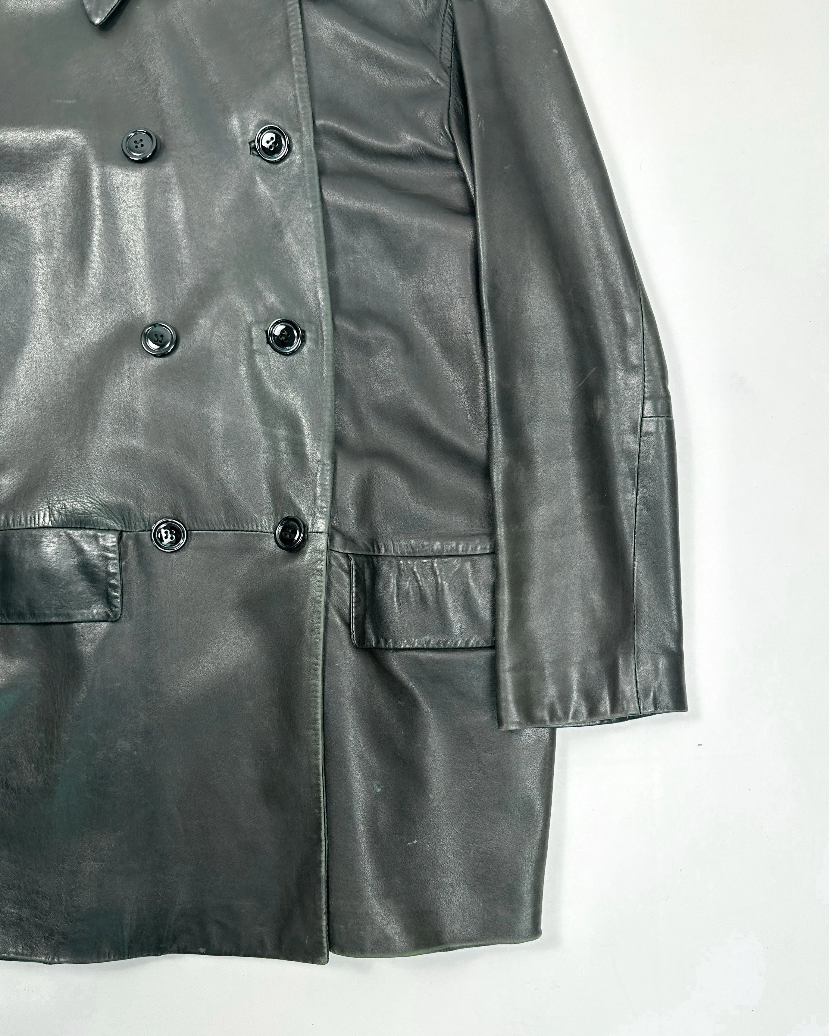 Iceberg Black Soft Leather Cross Long Jacket 2000's