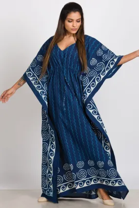 Indigo Spiral Cotton Caftan