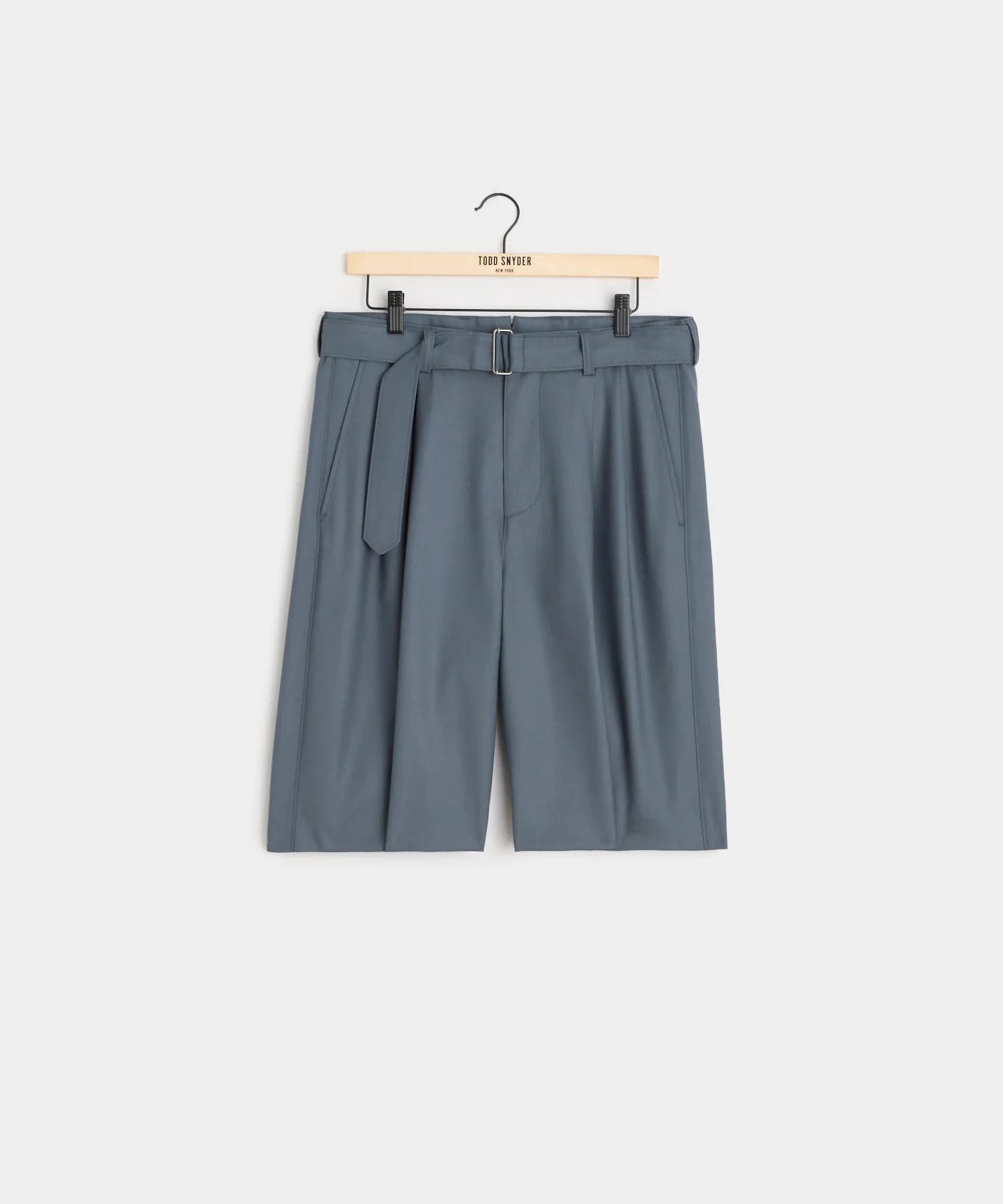 Italian Gabardine Belted Short in Steel Blue