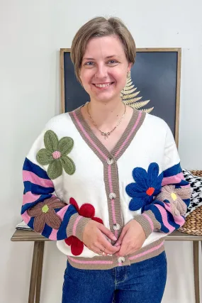 Ivory Large Floral Applique Cardigan