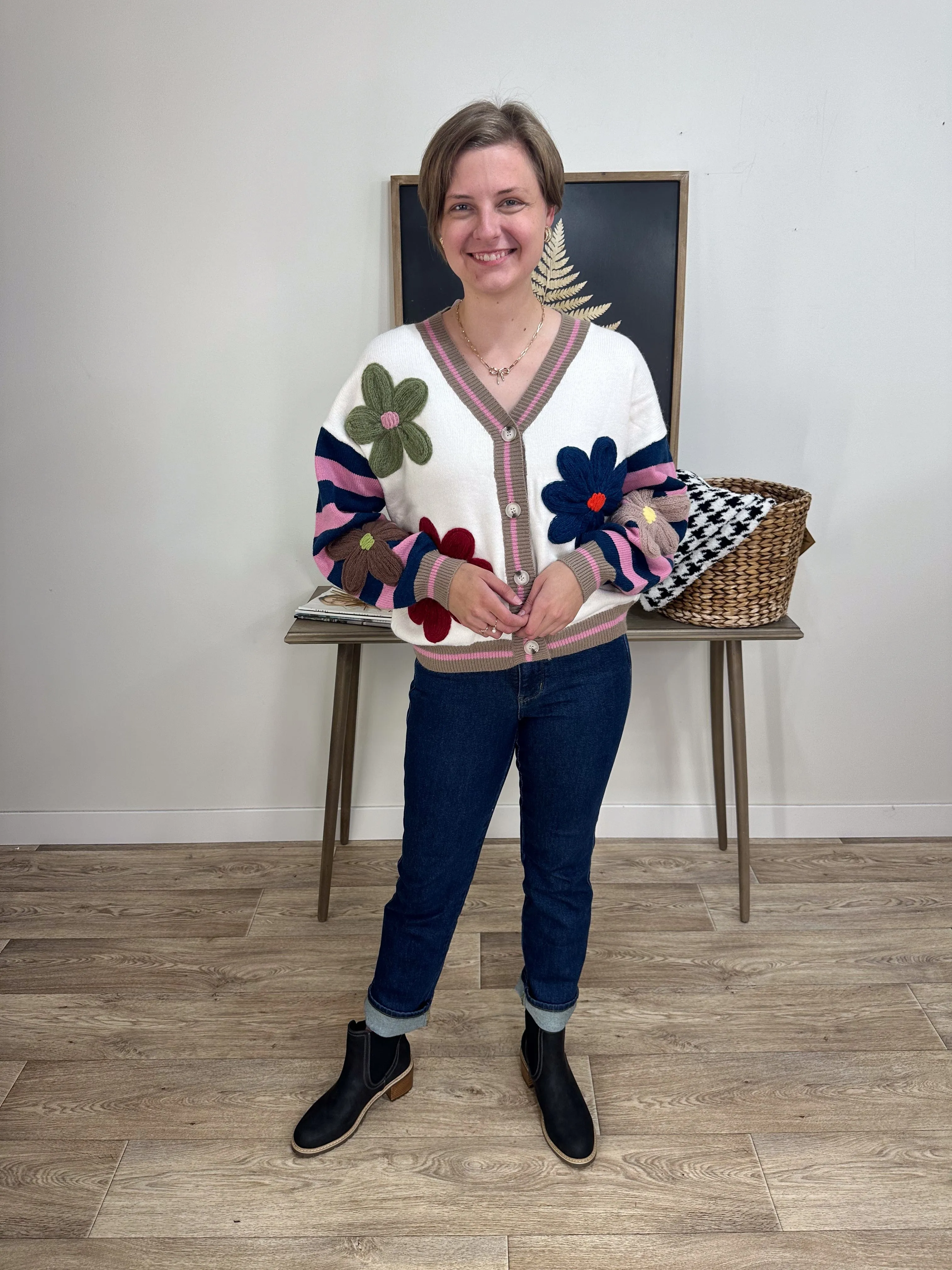 Ivory Large Floral Applique Cardigan