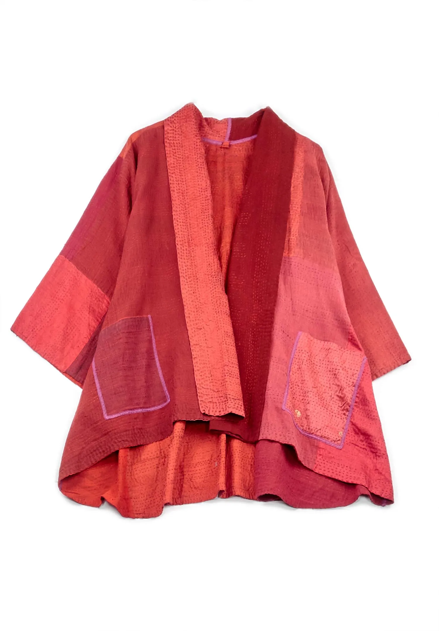 JAIPUR PATCH KANTHA KIMONO JKT - jp2004-red -