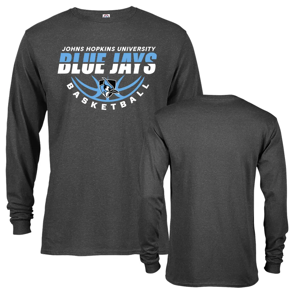 Johns Hopkins University Blue Jays Basketball Laces Logo Long Sleeve T-shirt