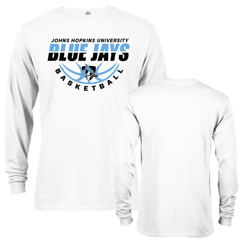 Johns Hopkins University Blue Jays Basketball Laces Logo Long Sleeve T-shirt