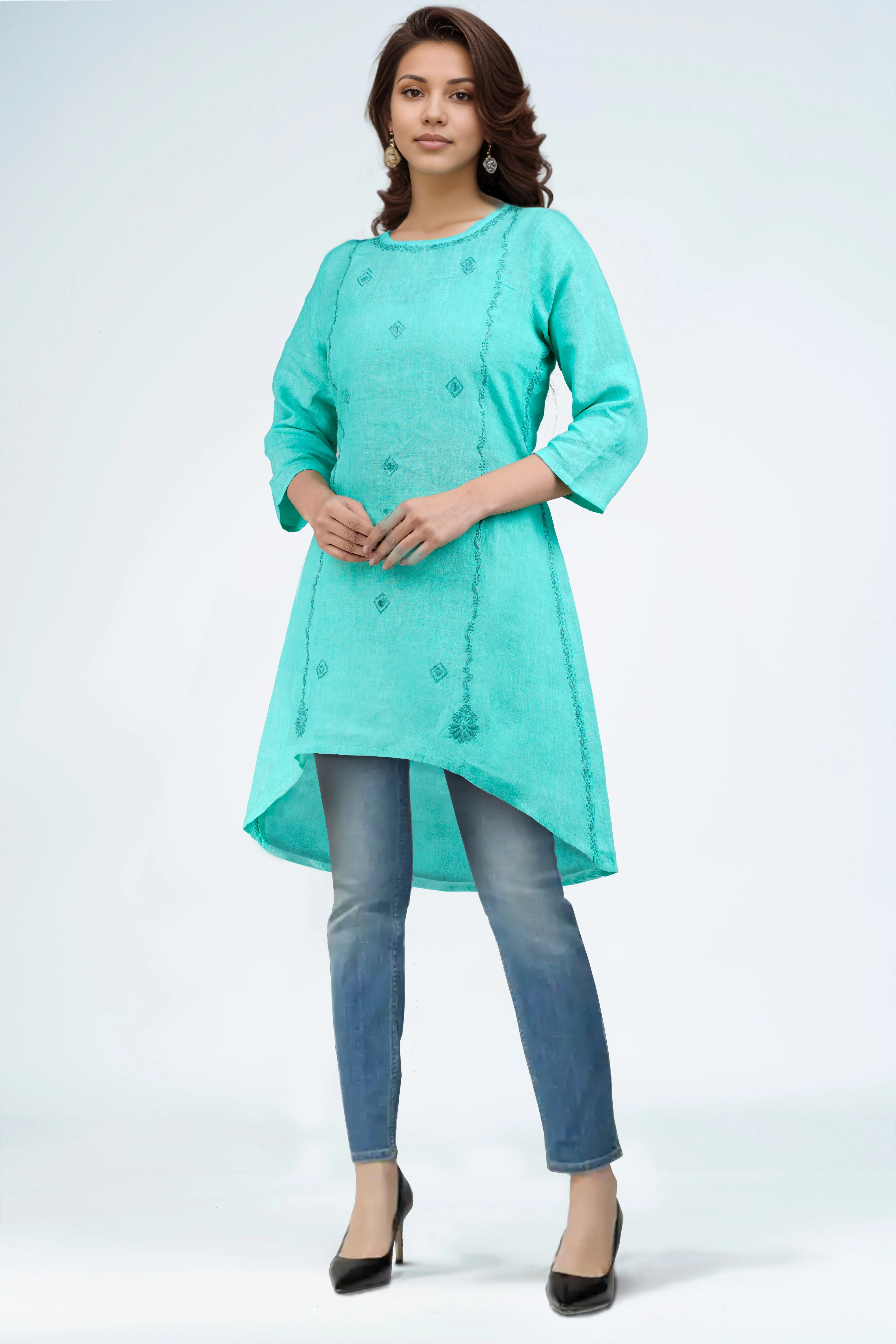 JUHI Linen-Cotton Hand Embroidered Tunic Kurti: Made to Order/Customizable