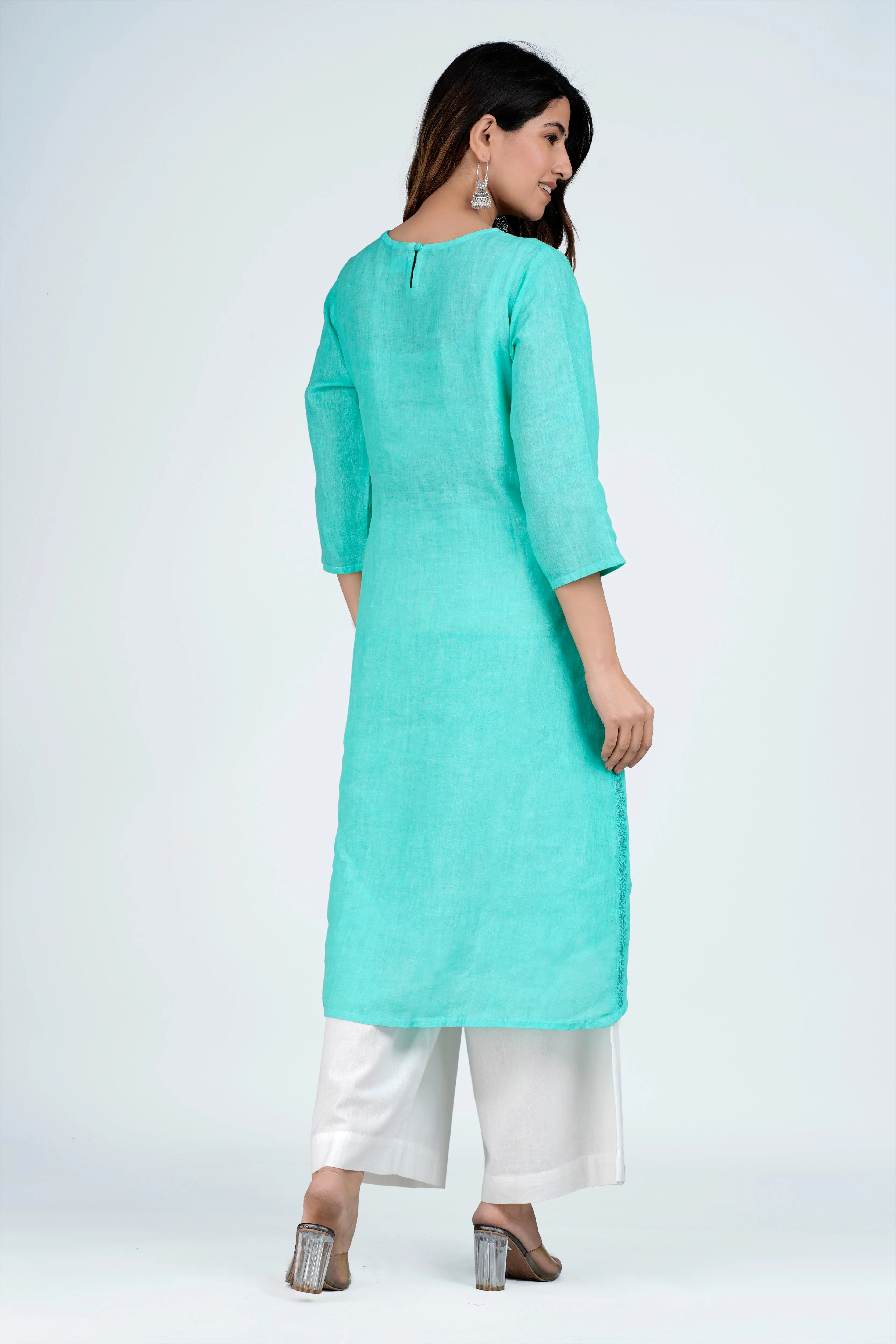 JUHI Linen-Cotton Hand Embroidered Tunic Kurti: Made to Order/Customizable